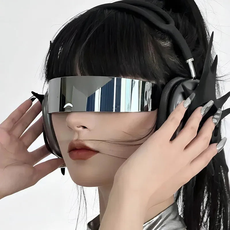 Y2K Futuristic Narrow Cyclops Visor Sunglasses Women Men Laser Sun Glasses UV400 Mirrored Lens Costume Party Eyewear