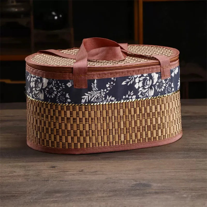 Handcrafted Bamboo Tote Eco-friendly Fordable Picnic Basket Handmade Gift Box for Festival/market Natural Durable Lunch Bag