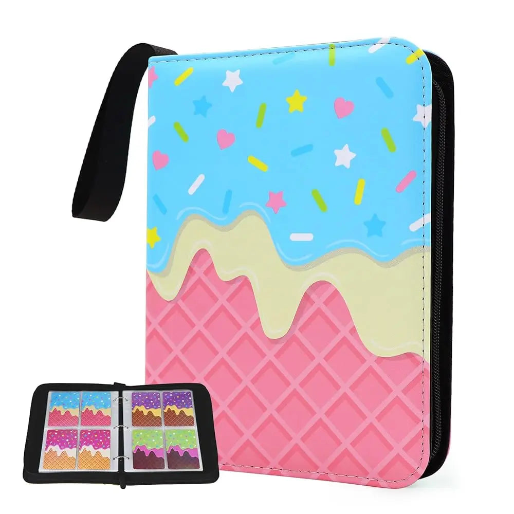 Donut 4 Pocket Card Binder Cartoon TCG Zipper Album Book Multi-Pocket Expandable Photo Collection File for Pokemon Card ID Badge