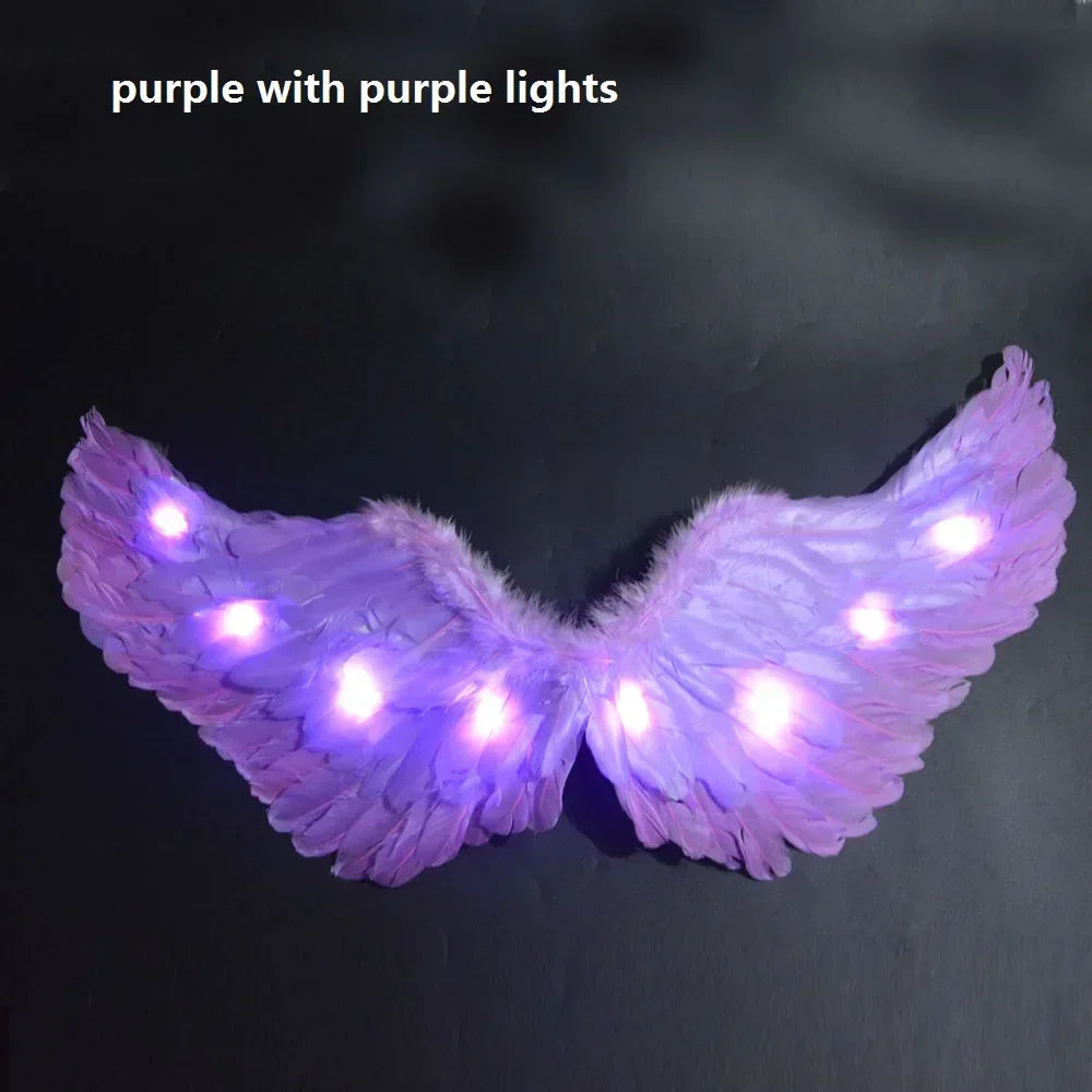 Princess Women Kids Glow Light Angel Feather Wing Fairy Girls Props Party Costume Wedding Decoration Christmas  Halloween