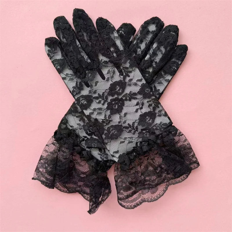 Thin Sheer Floral Lace Gloves Full Finger