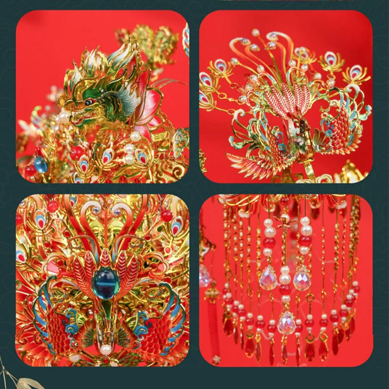 DIY 3D Metal Puzzle Chinese Wedding Phoenix Coronet and Fan Miniature Model Building Kits Jigsaw Puzzles for Girls Gifts