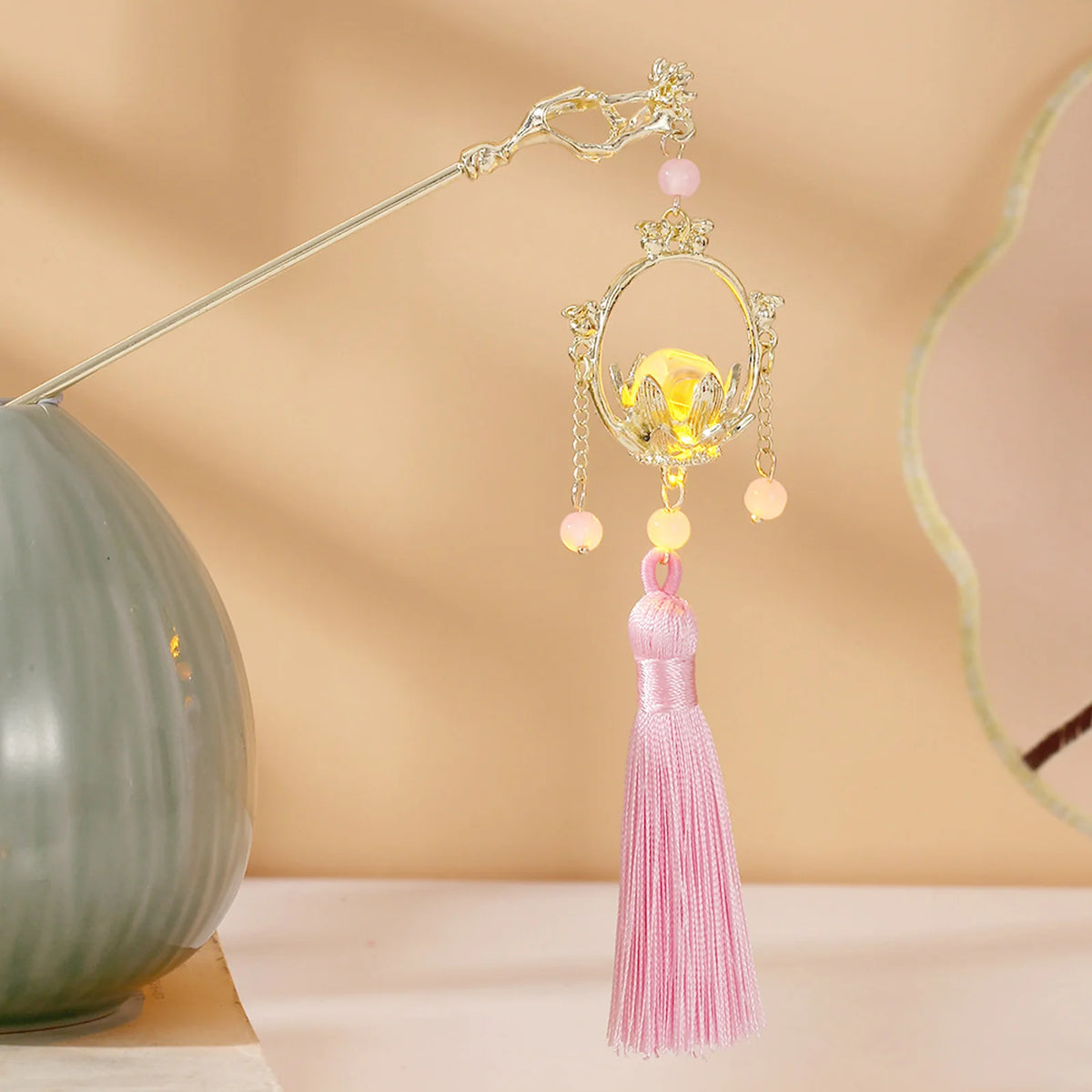 Luminous Flower Hairpin Lotus Light Lantern Tassel Hair Stick