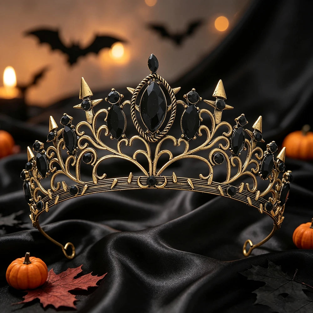 Novel Fashion Halloween Gothic Tiara Vintage Gold Crown Women Witch Queen Cosplay Party Headpiece Halloween Hair Accessories