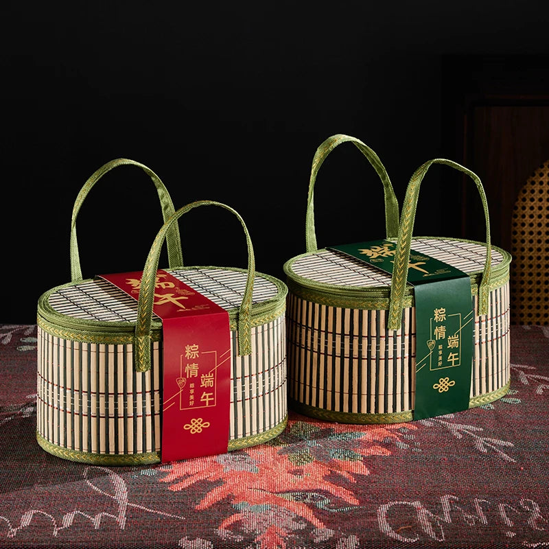 Handcrafted Bamboo Tote Eco-friendly Fordable Picnic Basket Handmade Gift Box for Festival/market Natural Durable Lunch Bag