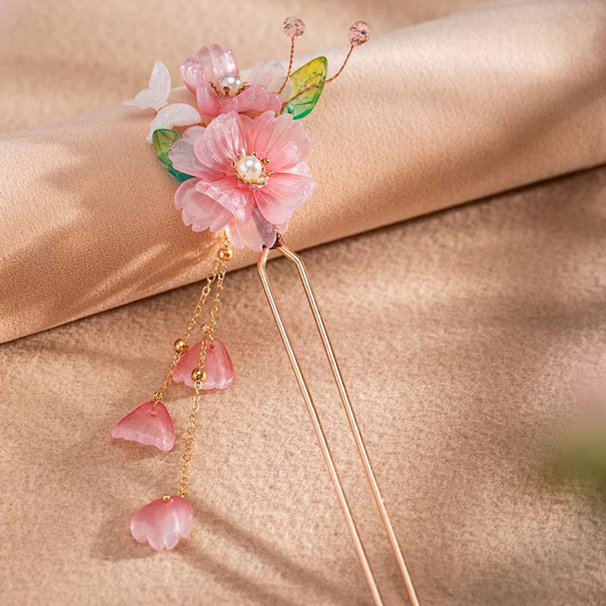U Shaped Hair Sticks Forks White Pink Flower Designs Pearls Hair Clips New Chinese Style Hair Jewelry for Women and Girls