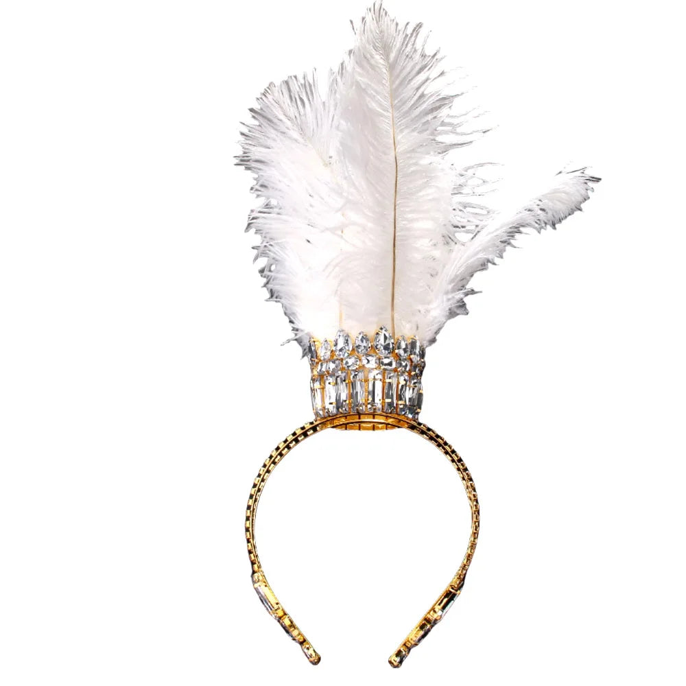 Best-selling Queen Exaggerated Feather Crown Headpiece for Women with High-end Water Diamond Headwear Gothic Ball Accessories