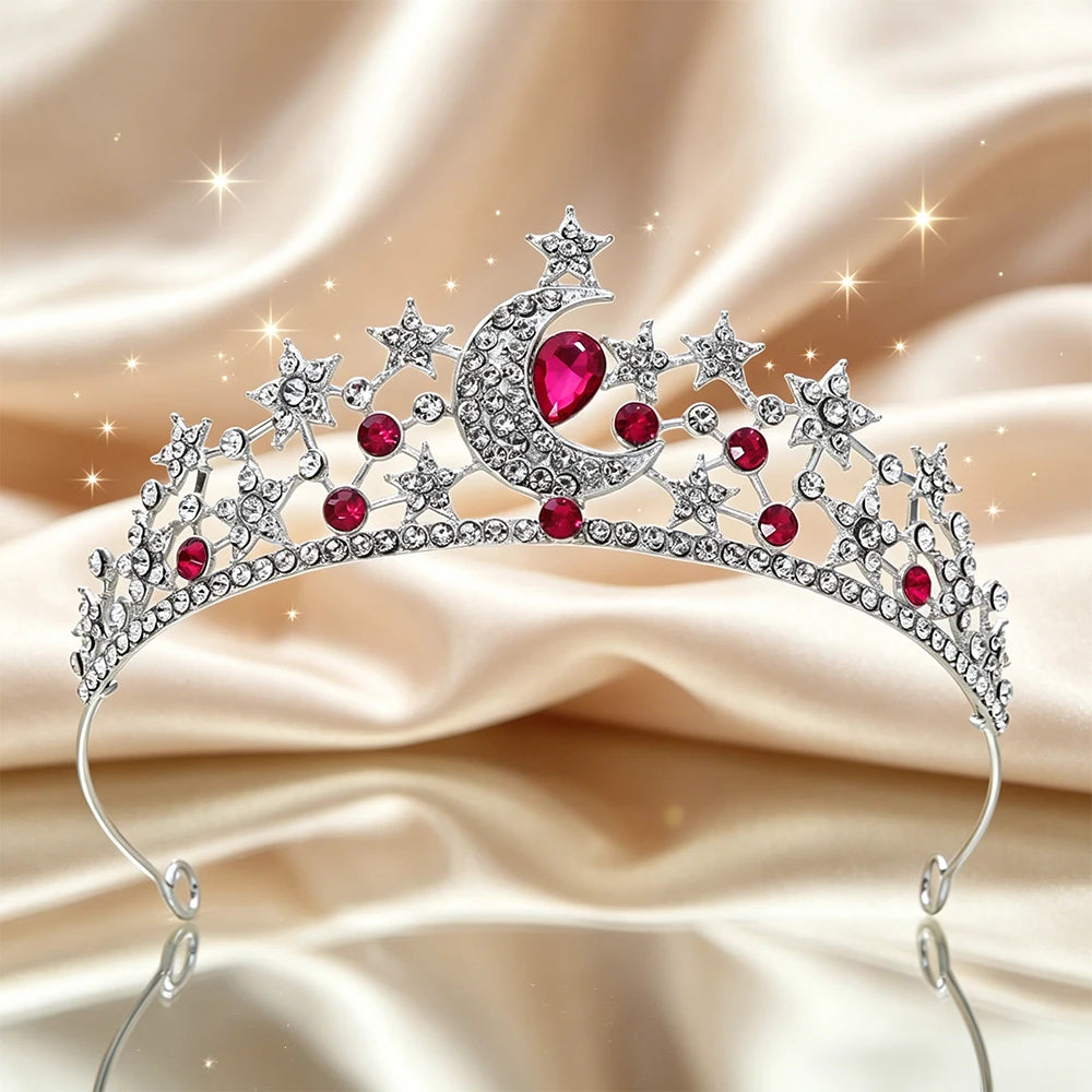 Moon Star Bridal Tiara Sparkling Rhinestone Celestial Queen Crown Dreamy Headpiece Wedding Pageant Fairy Themed Party Occasions