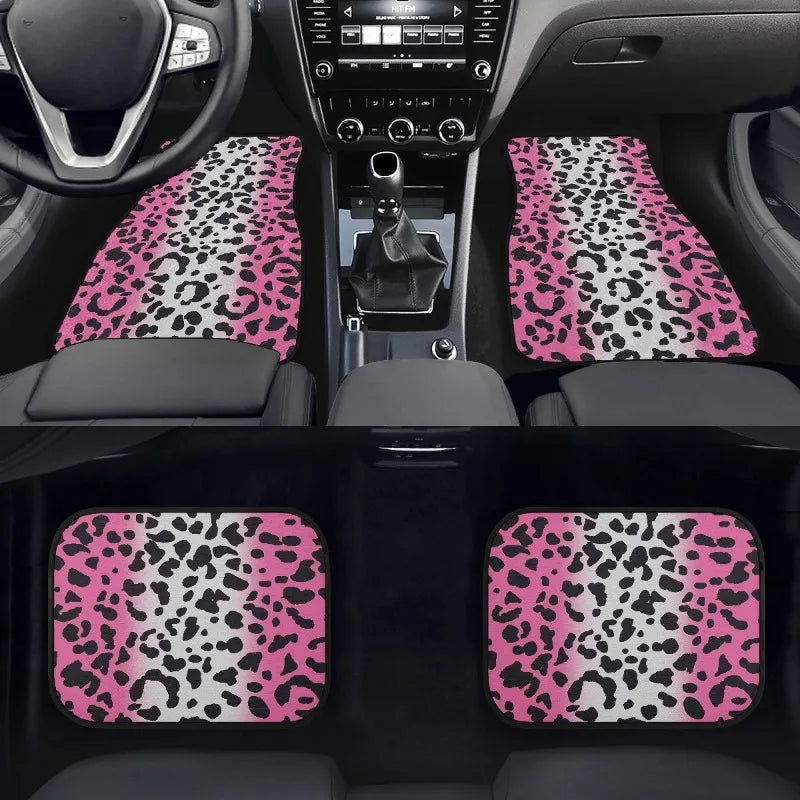 Car Printed Floor Mats Interior Dirt-Resistant and Durable Pink 4-piece Set Mats Easy-to-Clean Footrest Car Carpet Mats