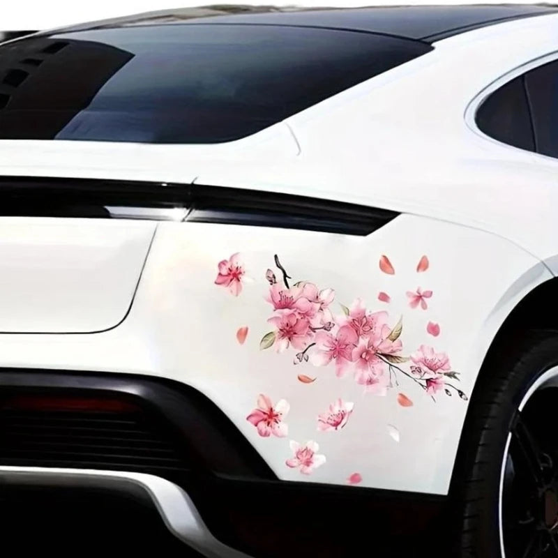 Pink Cherry Blossom Floral Car Stickers Love Auto Vinyl Decal Bumper Window for Women Car Tuning Styling Accessories