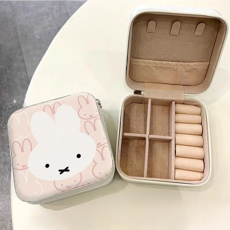 Miffy Cute Rabbit Portable Earnail Earring Jewelry Box Necklace Ring Bracelet Compact Mini Jewelry Storage Box