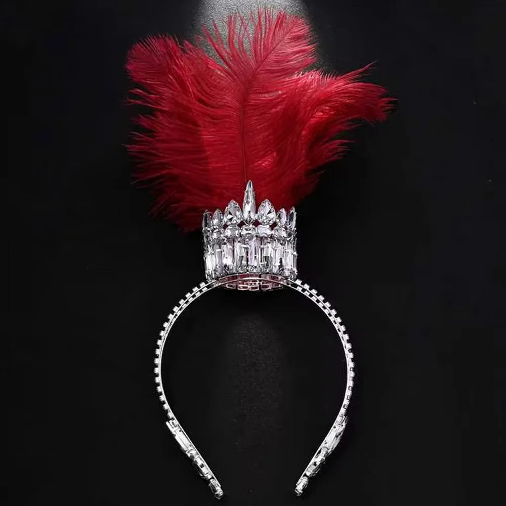 Best-selling Queen Exaggerated Feather Crown Headpiece for Women with High-end Water Diamond Headwear Gothic Ball Accessories