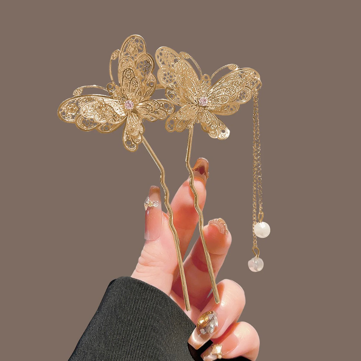 Neo Chinese Double Butterfly Tassel Hairpin Elegant Alloy Vintage Chinese Style For Wedding Party Daily Retro Outfit Women