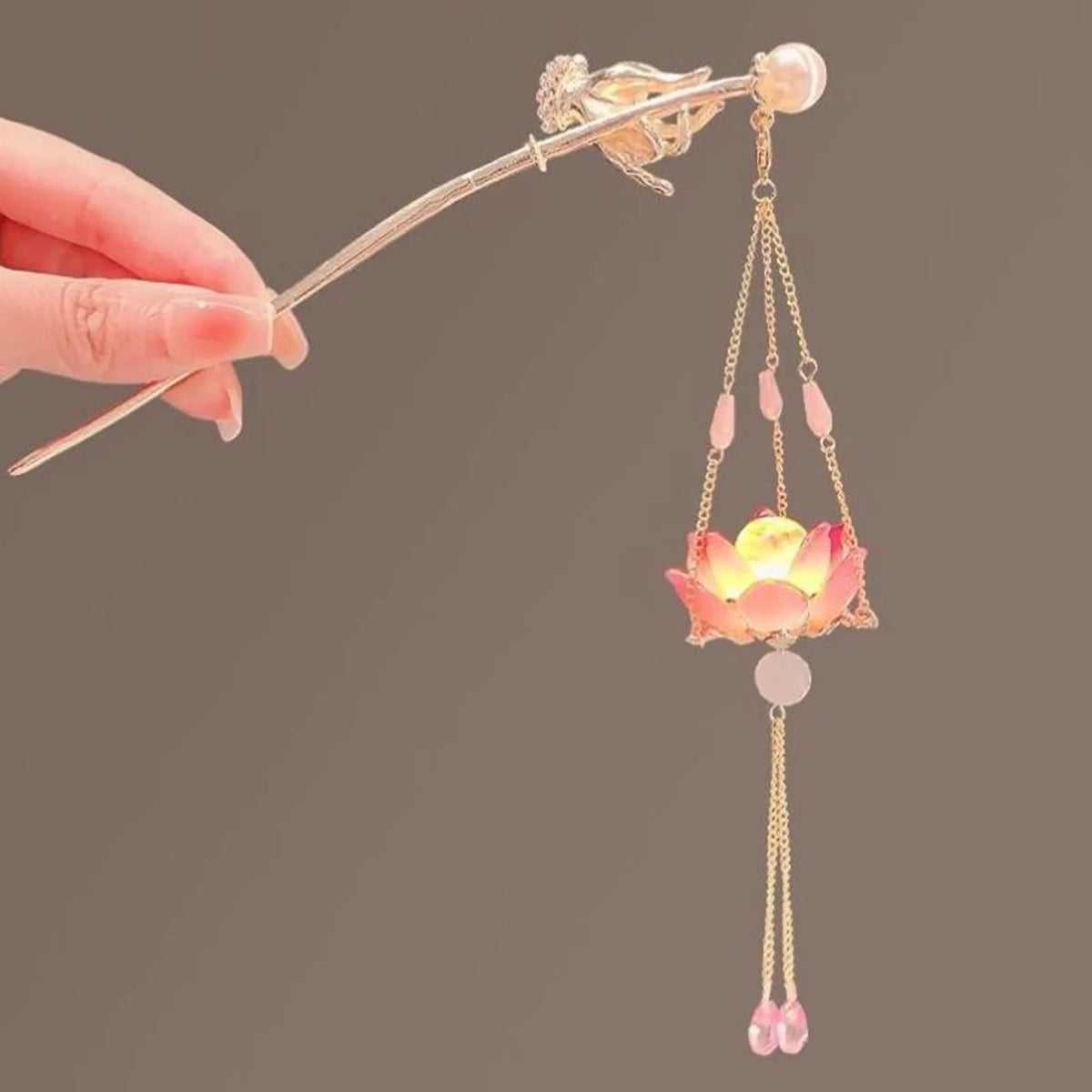 Luminous Flower Hairpin Lotus Light Lantern Tassel Hair Stick