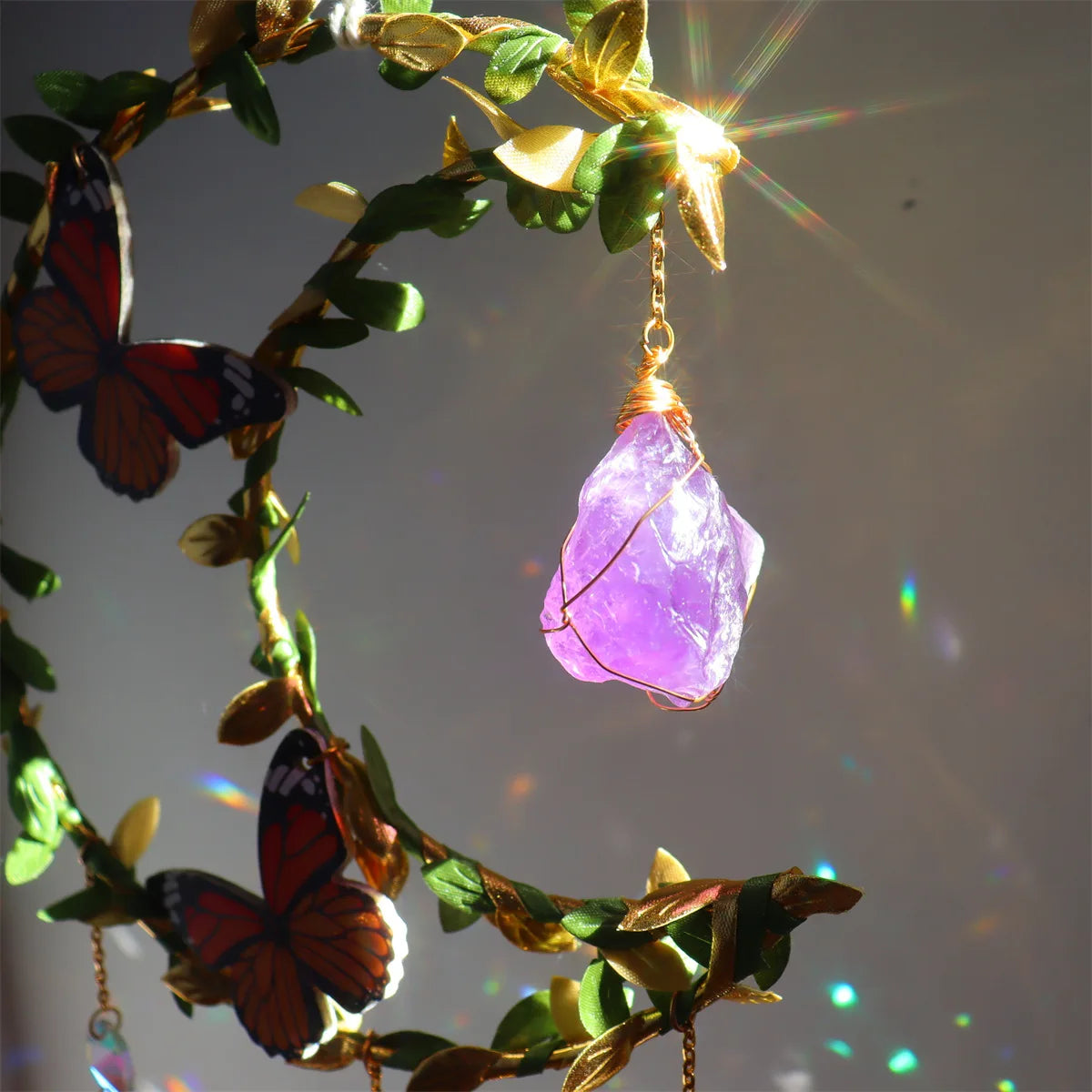 Nature-Inspired Sun Catchers & Crystal Balls: Leaves, Butterflies, Moon and Wind Chime Garden Ornaments