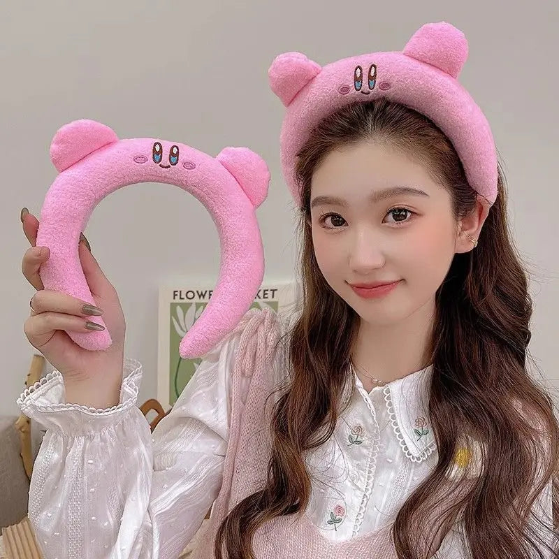 Lovely Pink Kirby Plush Hair Hoop Cartoon Daily Washing Face Headband Girls Photo Shooting Decor Hair Ornament