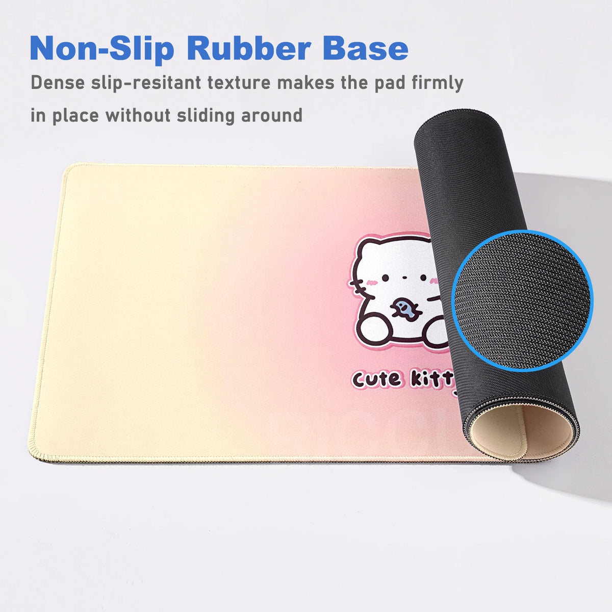 Kawaii Cartoon Kitten Gradient Mousepad Large Rubber Base Table Desktop Mat Office Gamer Computer Speed Type Carpet Keyboard Pad