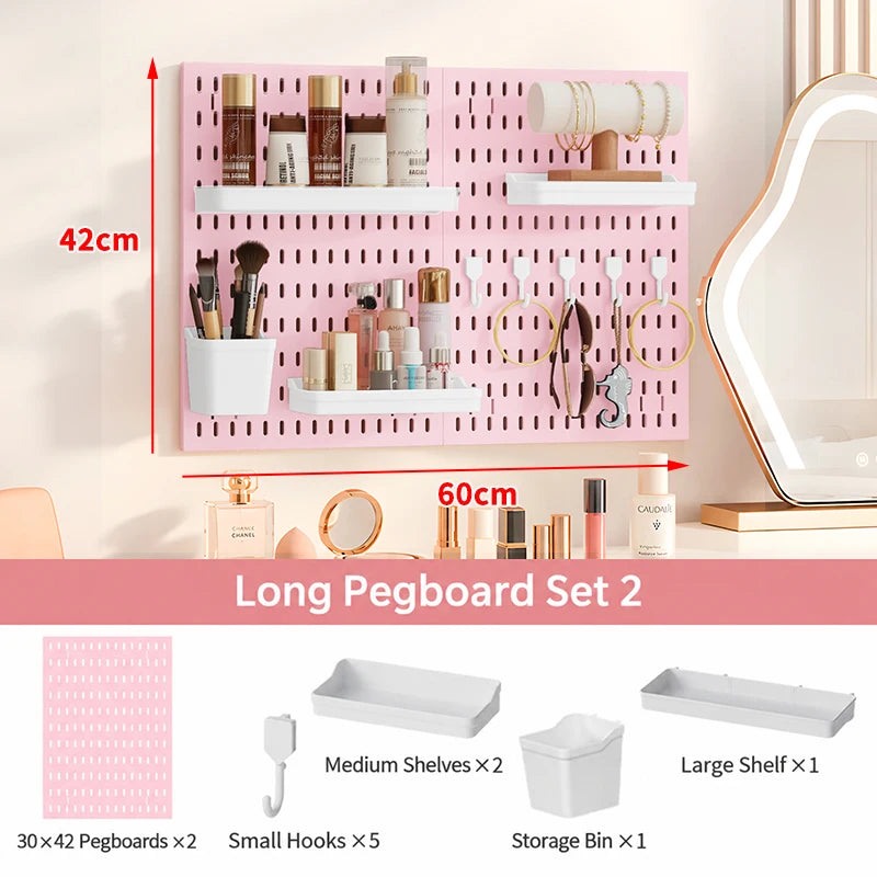 Pink No Drill Pegboard Storage Organizer Combinable Wall Mount Board for Gaming Desk Headset Game Controller Storage