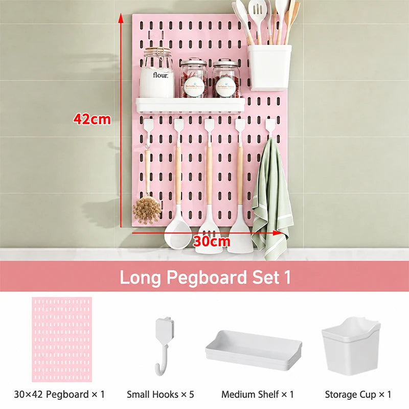 Pink No Drill Pegboard Storage Organizer Combinable Wall Mount Board for Gaming Desk Headset Game Controller Storage