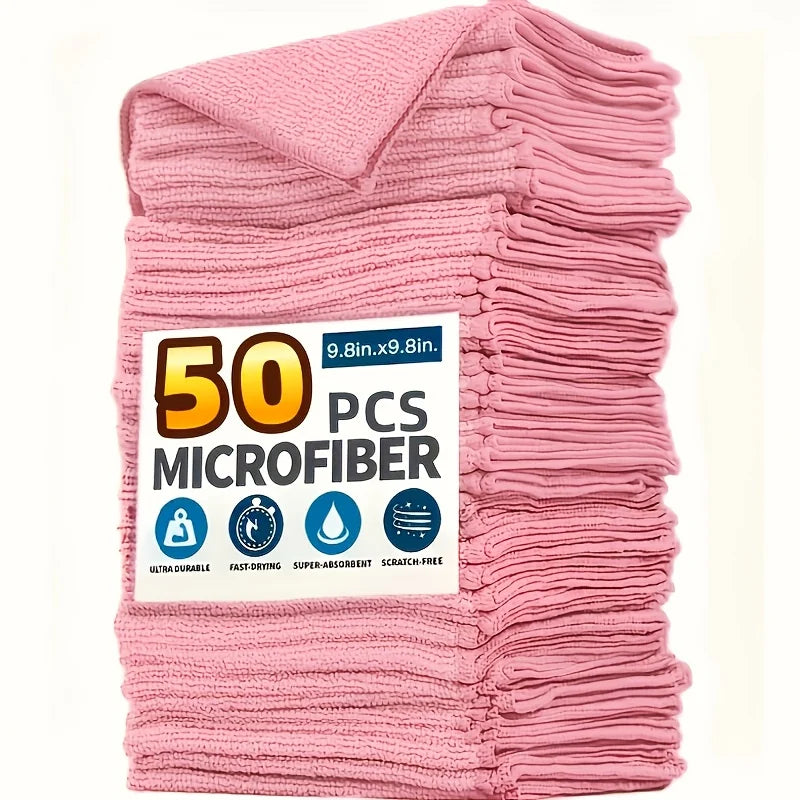 1-50Pcs Light Pink Microfiber Kitchen Towels Super Absorbent Soft Durable Cleaning Cloths Glass Countertops Pans Bowls Faucets