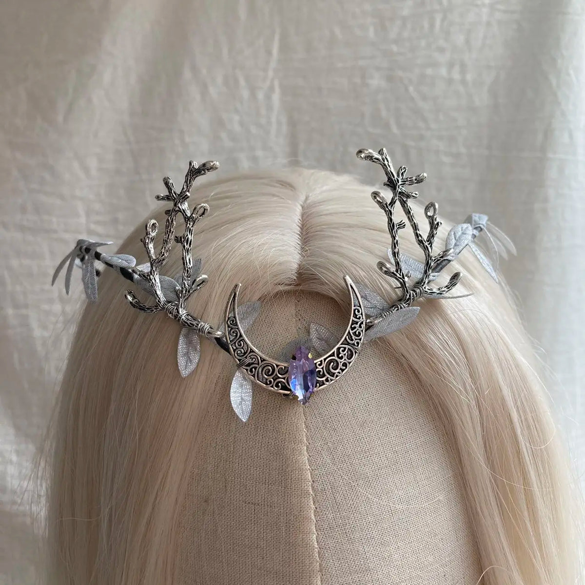 Moon Woodland Tiara Branches Deer Elven Headpiece Festival Boho Tiara Wedding Bride Fairy Costume Circlet Renaissance