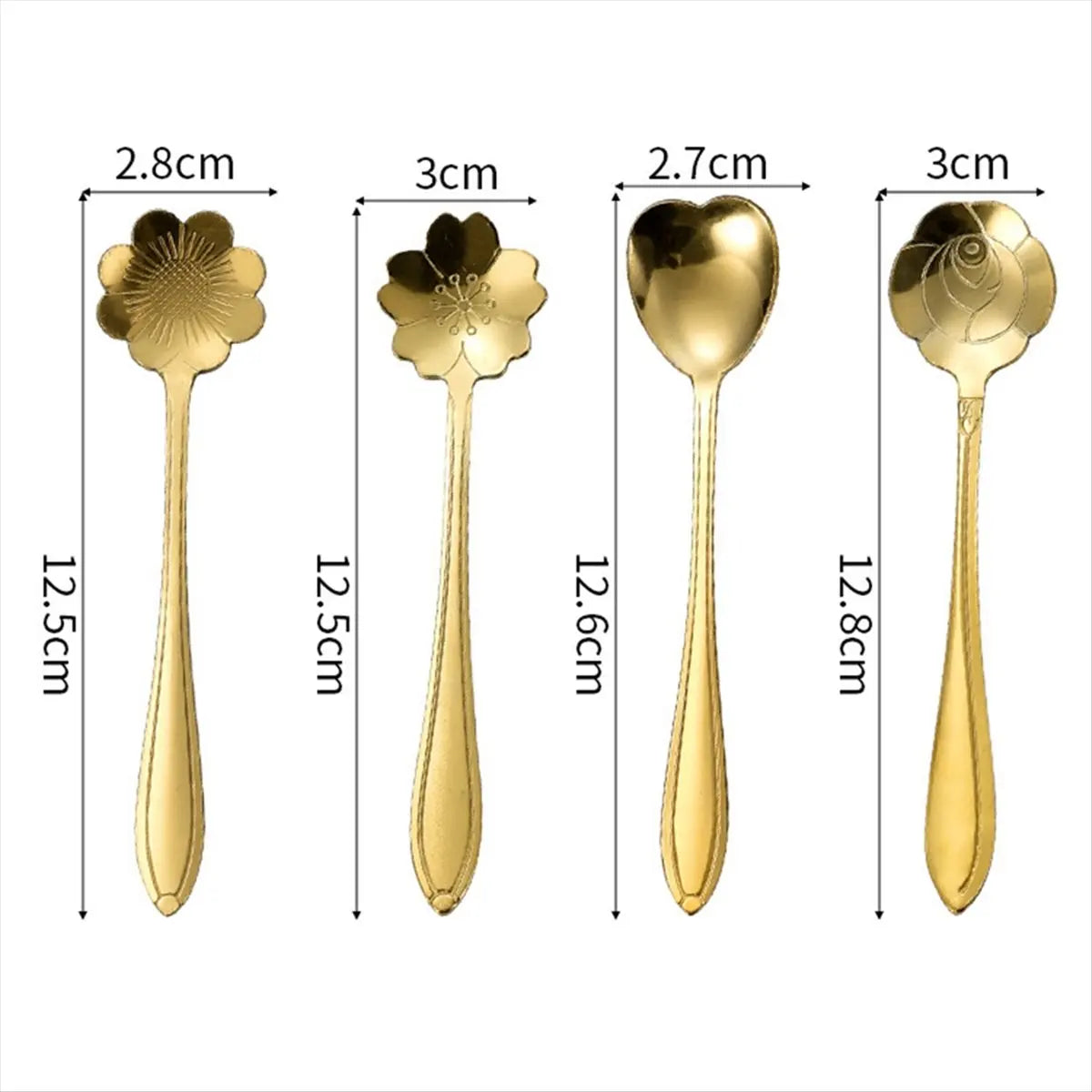 Stainless Steel Cherry Flower Gold Scoop Coffee Spoon Gift Kitchen Dessert Tea Accessories Tableware Decoration Set 13Cm &LICG