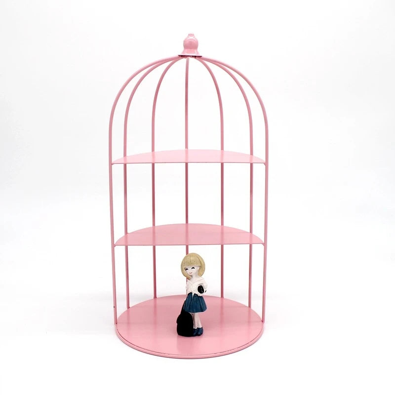 Bird Cage Shape Wrought Iron Snack Cake Rack, Pink Wedding Dessert Table Props Cake Display Stand