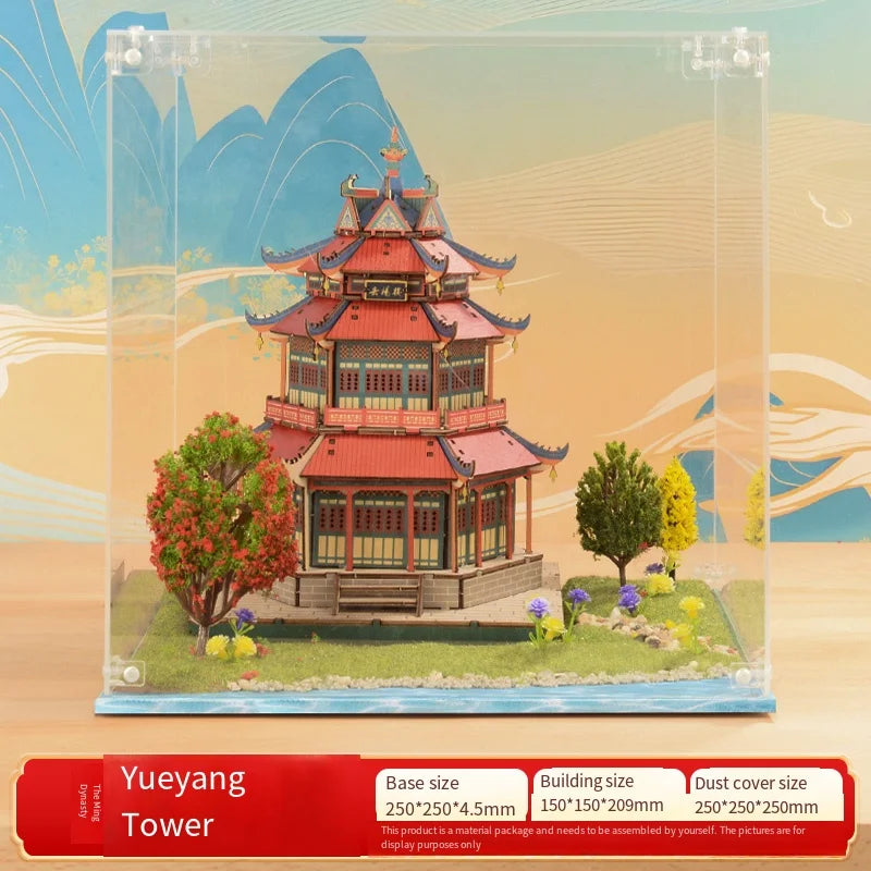 3D Wooden Chinese Yueyang Pavilion Model Kit Tang to Modern Dynasty Style DIY Architectural Display for Miniature Diorama Craft