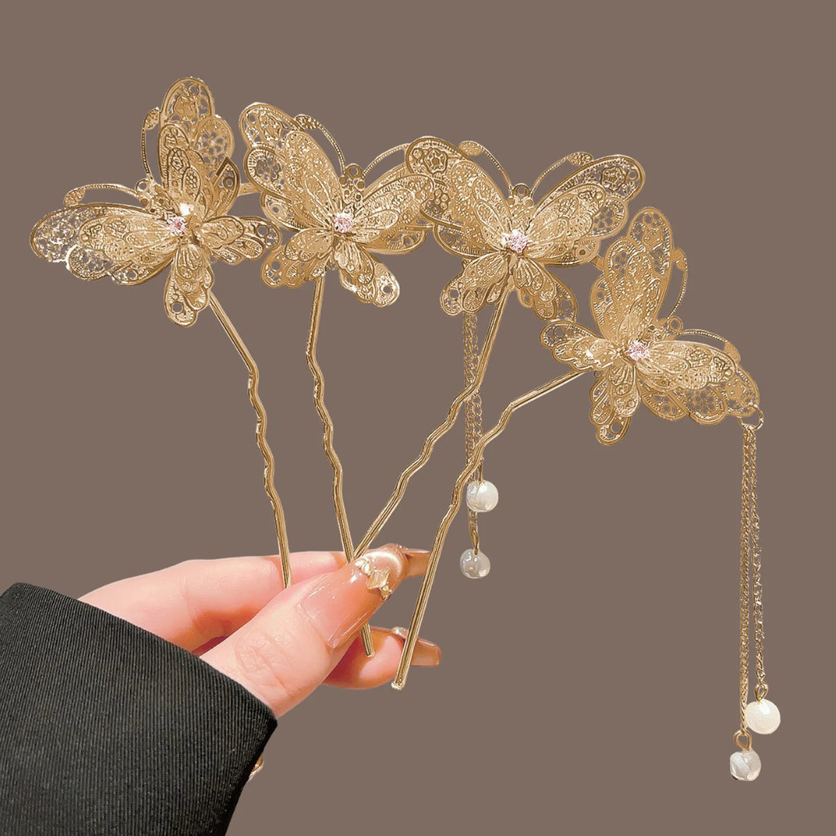 Neo Chinese Double Butterfly Tassel Hairpin Elegant Alloy Vintage Chinese Style For Wedding Party Daily Retro Outfit Women
