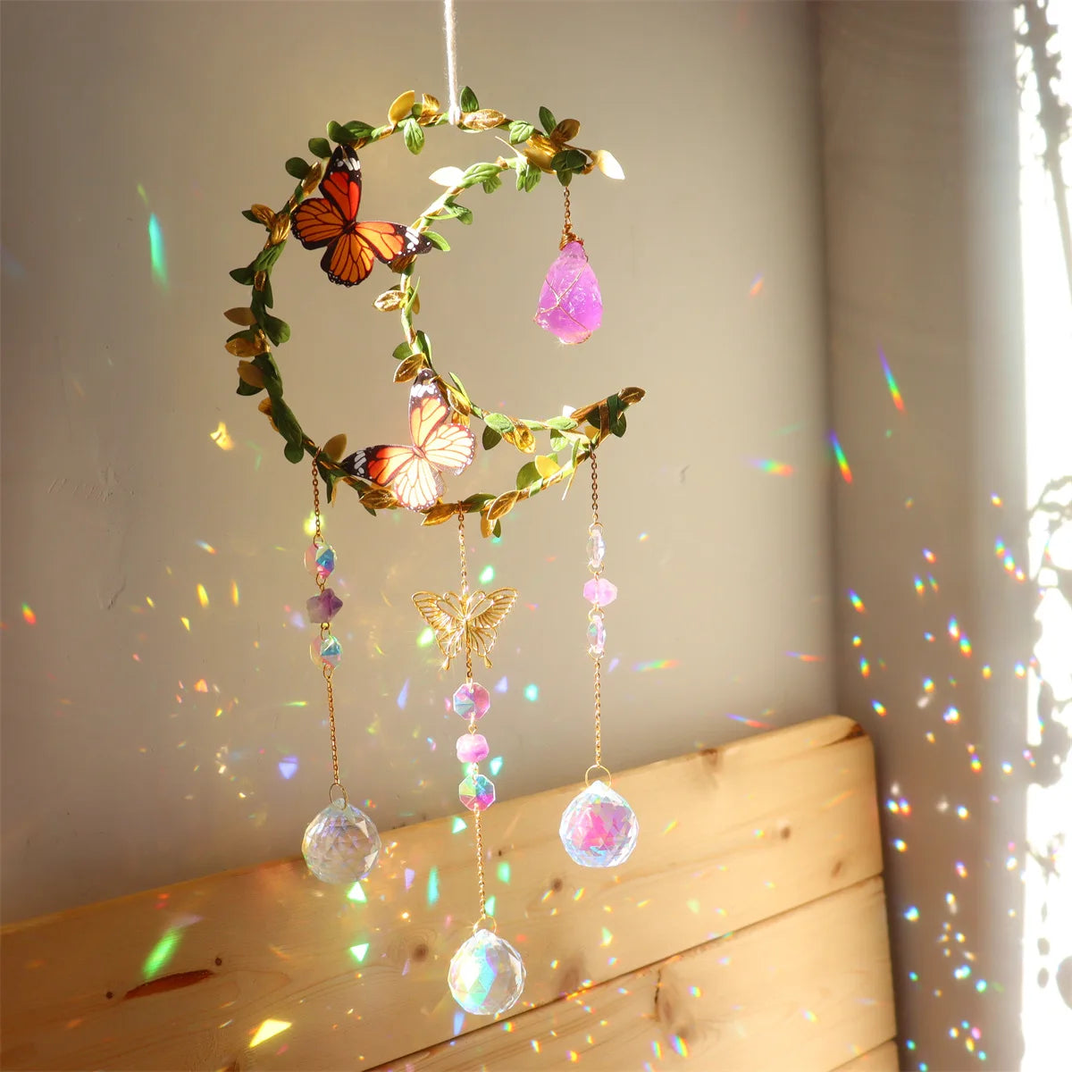 Nature-Inspired Sun Catchers & Crystal Balls: Leaves, Butterflies, Moon and Wind Chime Garden Ornaments