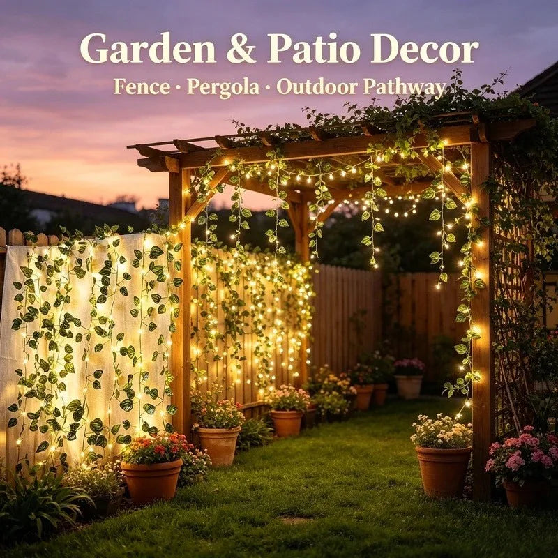 2M Artificial Leaf LED String Lights, 20 LED Battery Operated Flower Garland Fairy Lights for Party Garden Decor