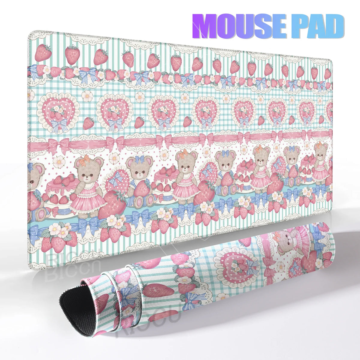 Cute Desk Pad Protector Pink Strawberry Cake Girl Kawaii Butterfly Mouse Pad Office Large Desk Mat Rubber Desk Accessories Pads
