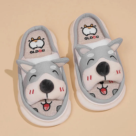 Home Linen Slipper for Women Cute Bunny Clouds Flip Flops Female Design Cozy Shoes Slides Four Season Platform Couples Sandals