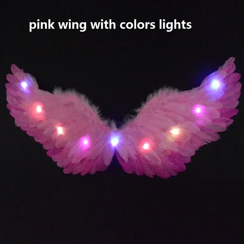 Princess Women Kids Glow Light Angel Feather Wing Fairy Girls Props Party Costume Wedding Decoration Christmas  Halloween