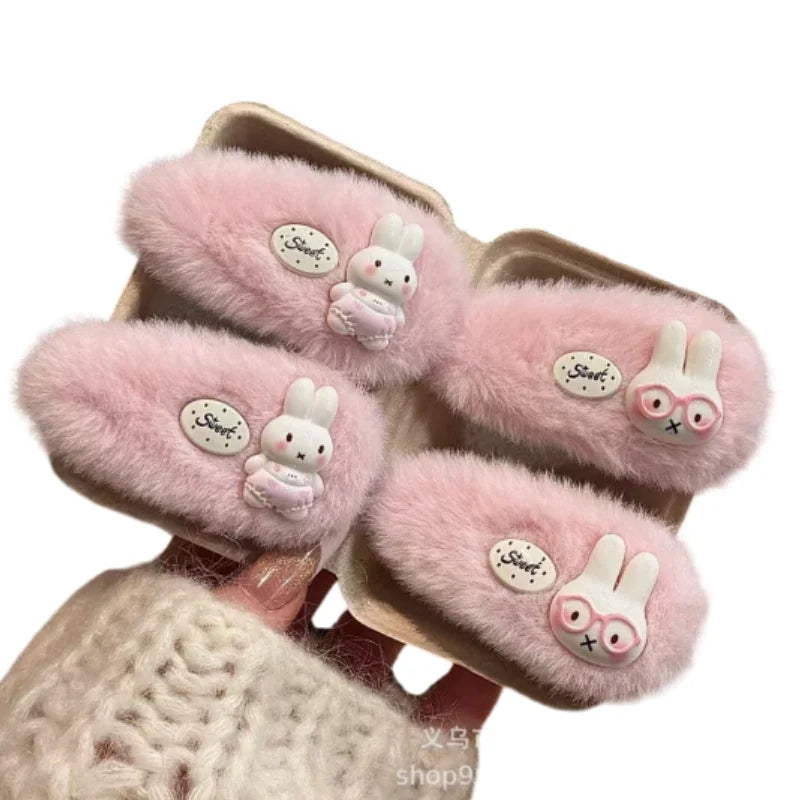 Cute Pink Plush Miffy Hair Clip - Japanese Cartoon Hairpin for Girls, Autumn/Winter Bangs Accessory