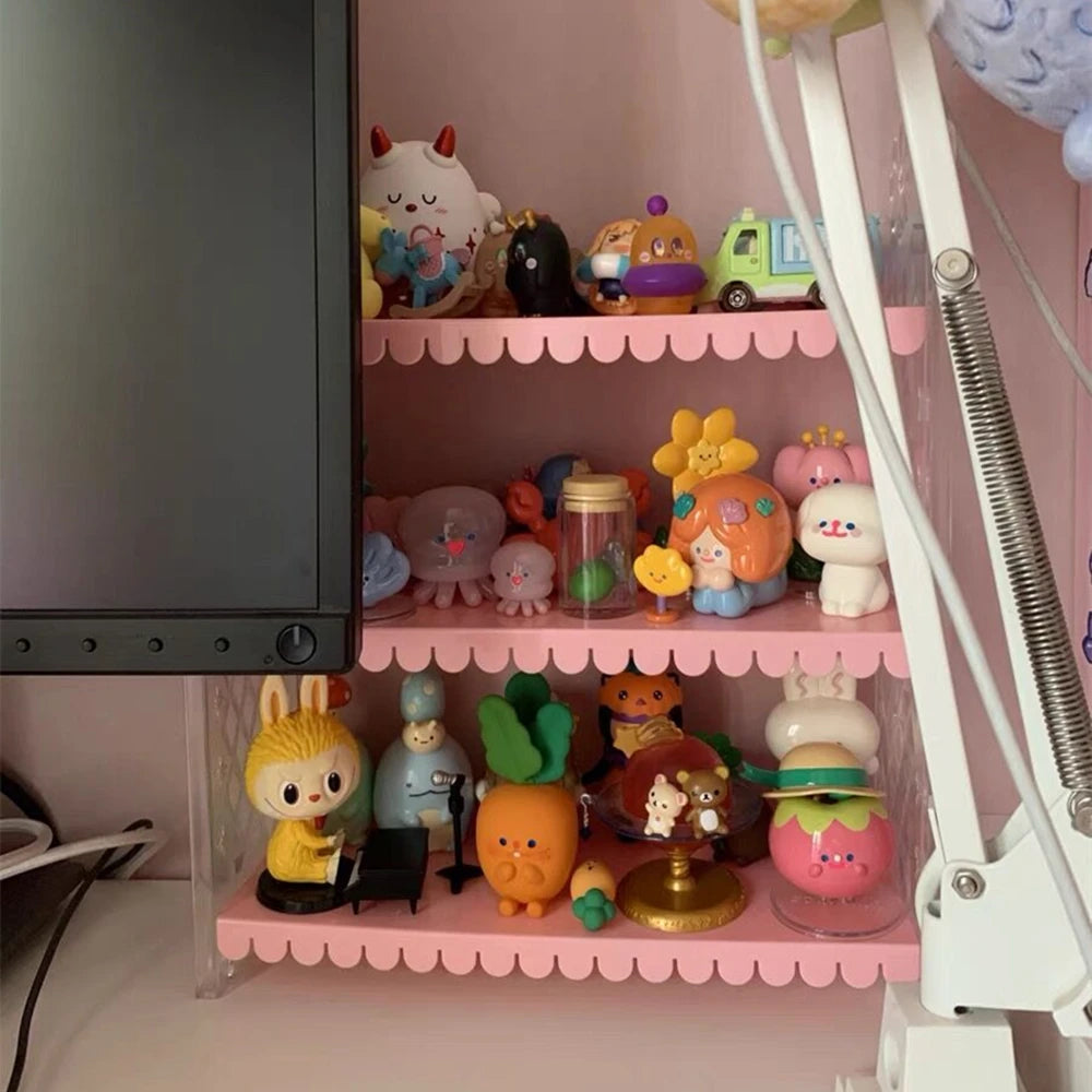 Desktop Folding Storage Rack, Pink, Foldable, Dormitory Storage Artifact, Desk, Girl Sundries, Decorative, 3-Layer