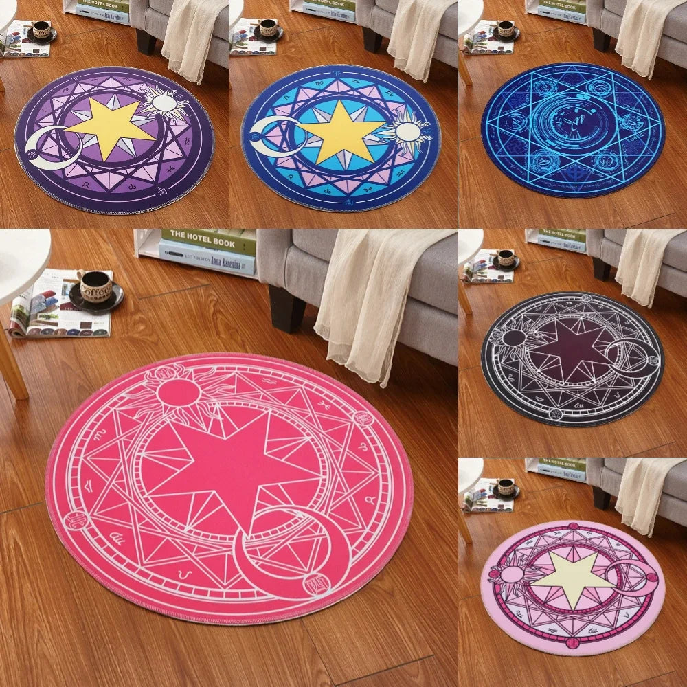 Bedroom Decor Pink Magic Star Array Carpet Living Room Sofa Rug Balcony Non-slip Floor Mats Cartoon Circular Girls Bedside Rugs