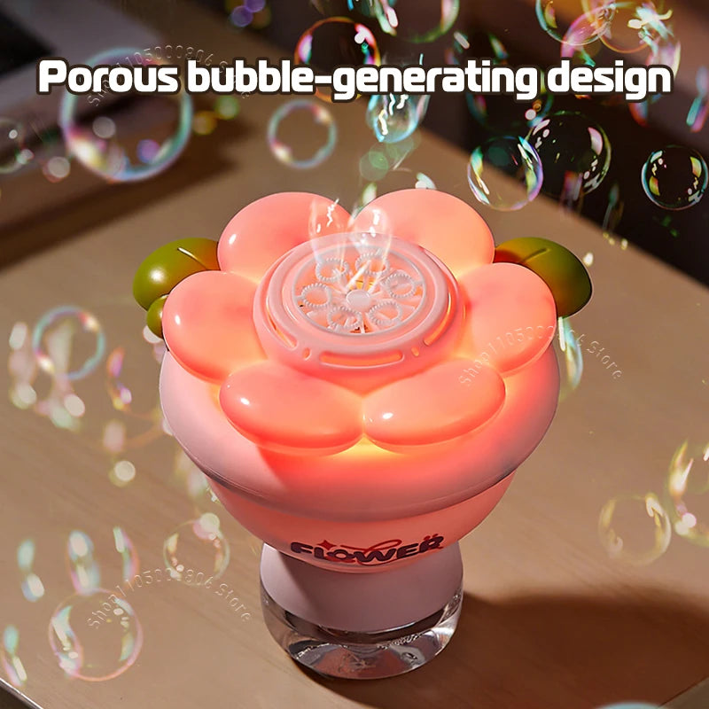 Mini Flower Bouquet Bubble Machine Automatic High Output Bubble Blower with Lights Cute Handheld Toy For Kids Wedding Party