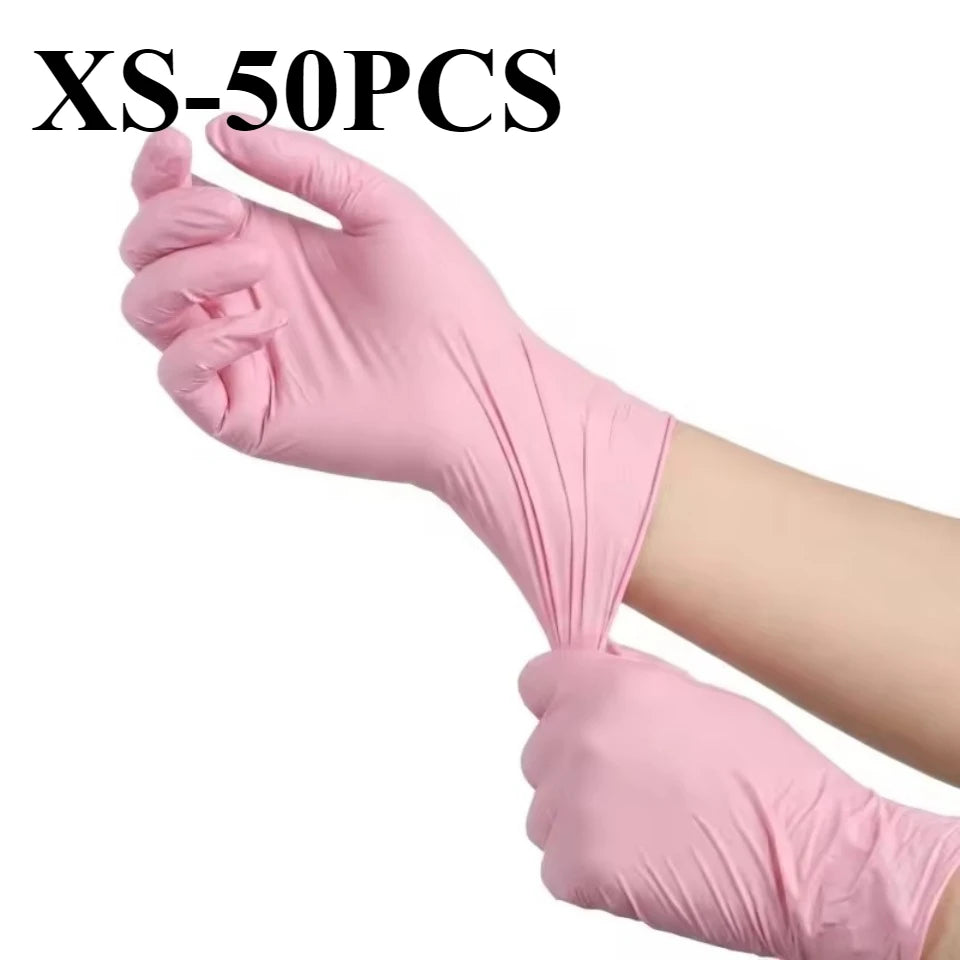 50/100PCS Light Pink Nitrile Gloves Disposable Powder Free Soft Flexible Handwear Beauty Hair Salon Cleaning Daily Use Supplies