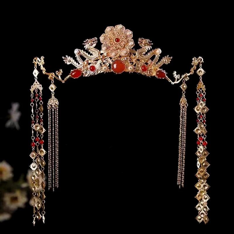 New#Tassel Headband Hanfu Hair Accessories Crowns Tiaras Wedding Party Bridal Headpiece For Xiuhe Dress