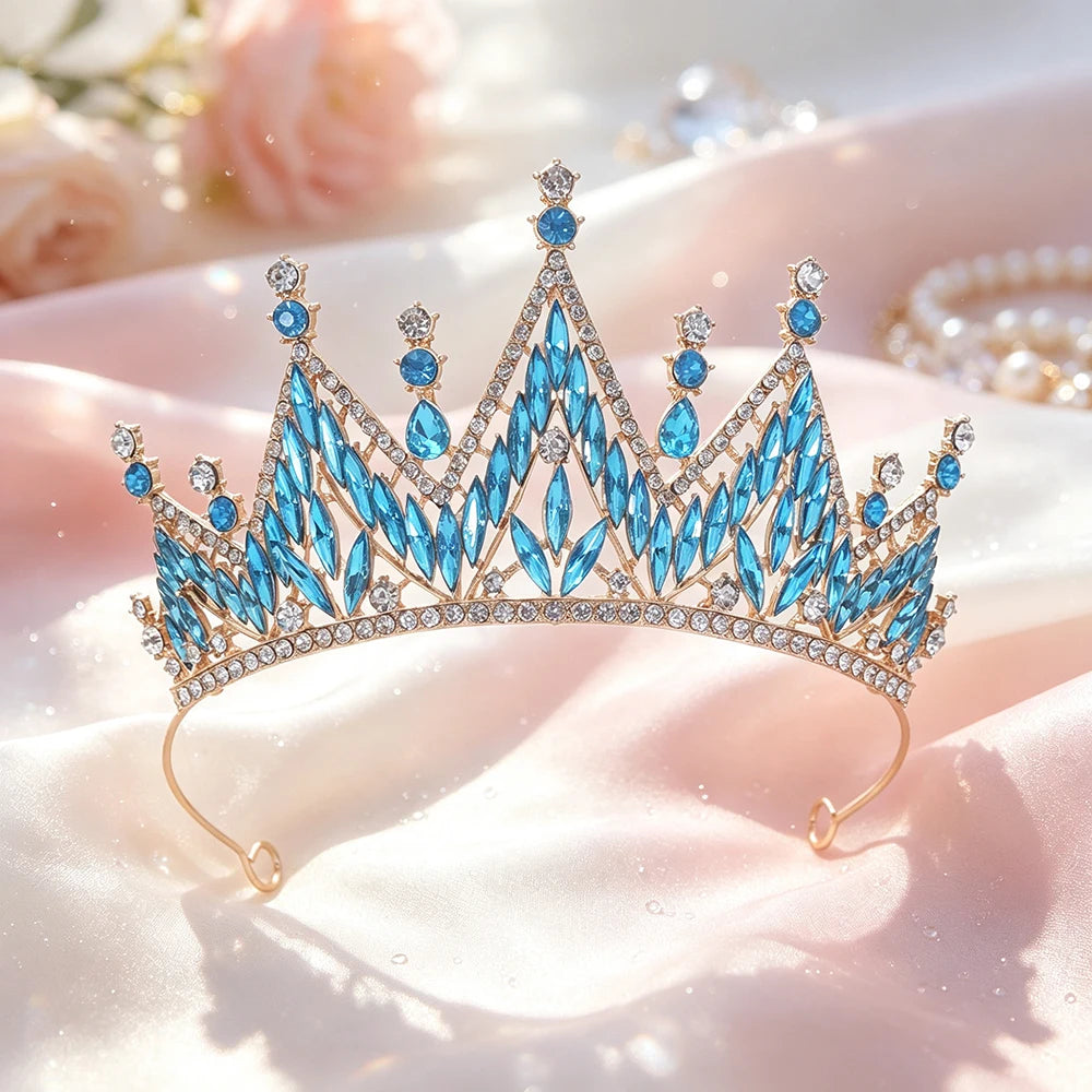 1pc Gold Tone Bridal Tiara Rhinestone Queen Crown Wedding Pageant Prom Birthday Party Headpiece Bride Hair Accessories for Women