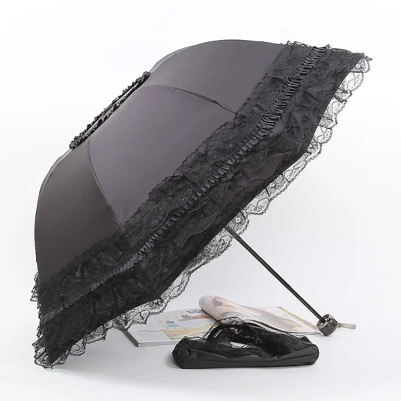 Vintage Lace Parasol Foldable Umbrella Rain Anti-UV Protection Sunblock