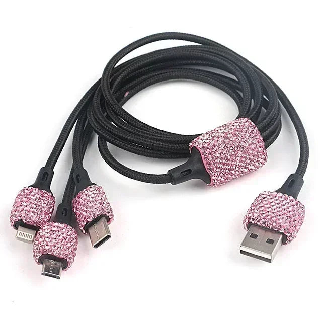 3in1 USB Car Charger 5V 2.1A Dual Port Fast Adapter Pink Car Decor Car Styling Diamond Interior Car Accessories Dropshipping
