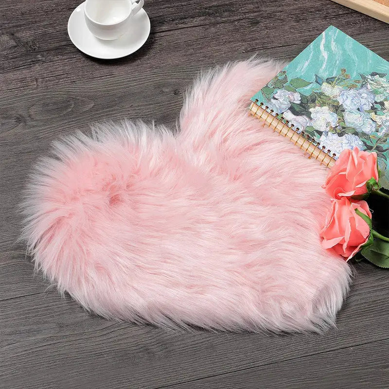 Heart Shaped Fluffy Rug Faux Wool Shag Carpet