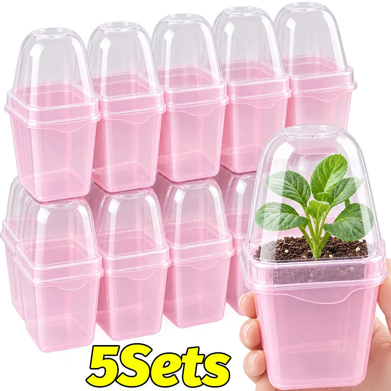 Transparent Pink Self Watering Pots Self Watering Planter Drainage Holes Plant Pots Garden Seedlings Flowerpot Nursery Cups