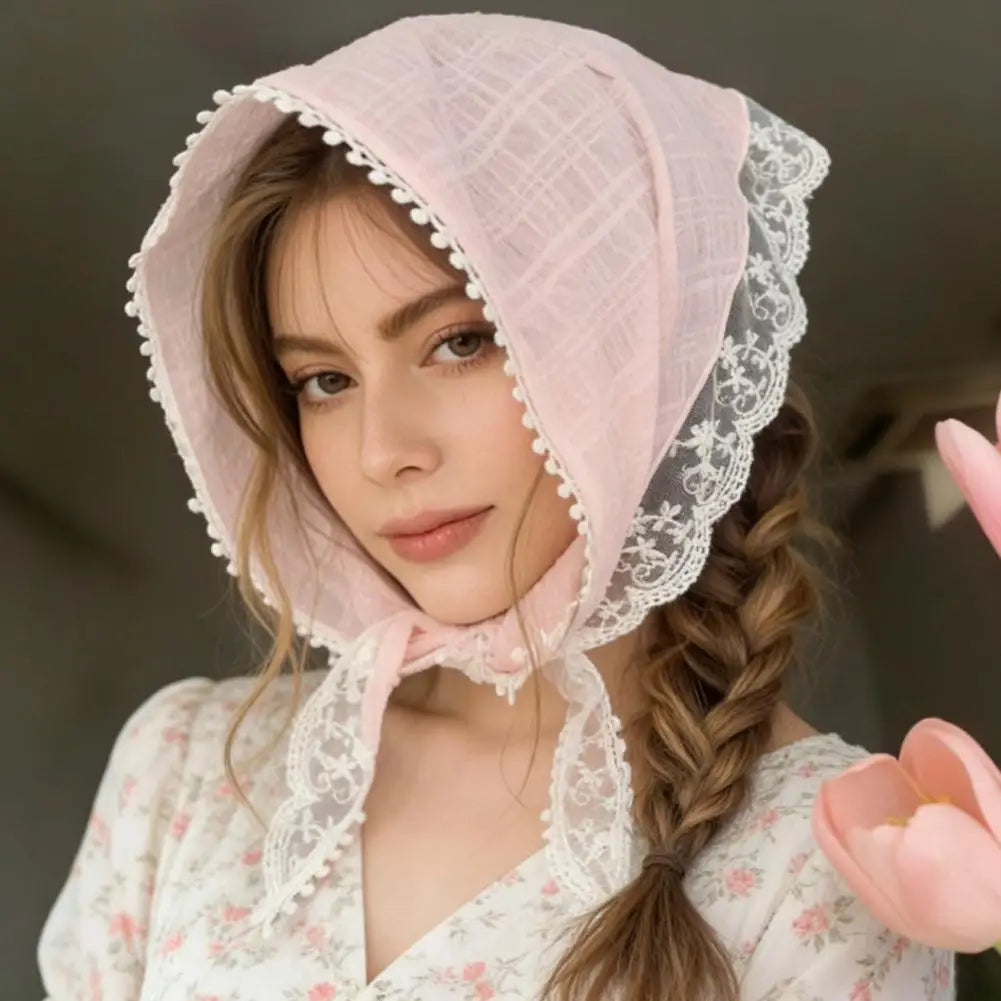 Sweet French Style Lace Triangle Scarf Bohemia Summer Hollow Floral Headband Ribbon Weave Print Beach Vacation Hair Accessories