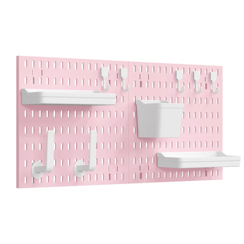Pink No Drill Pegboard Storage Organizer Combinable Wall Mount Board for Gaming Desk Headset Game Controller Storage