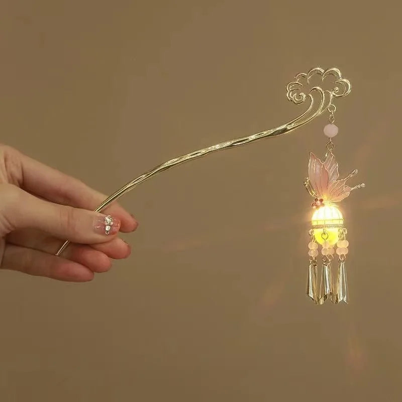 Luminous Flower Hairpin Lotus Light Lantern Tassel Hair Stick