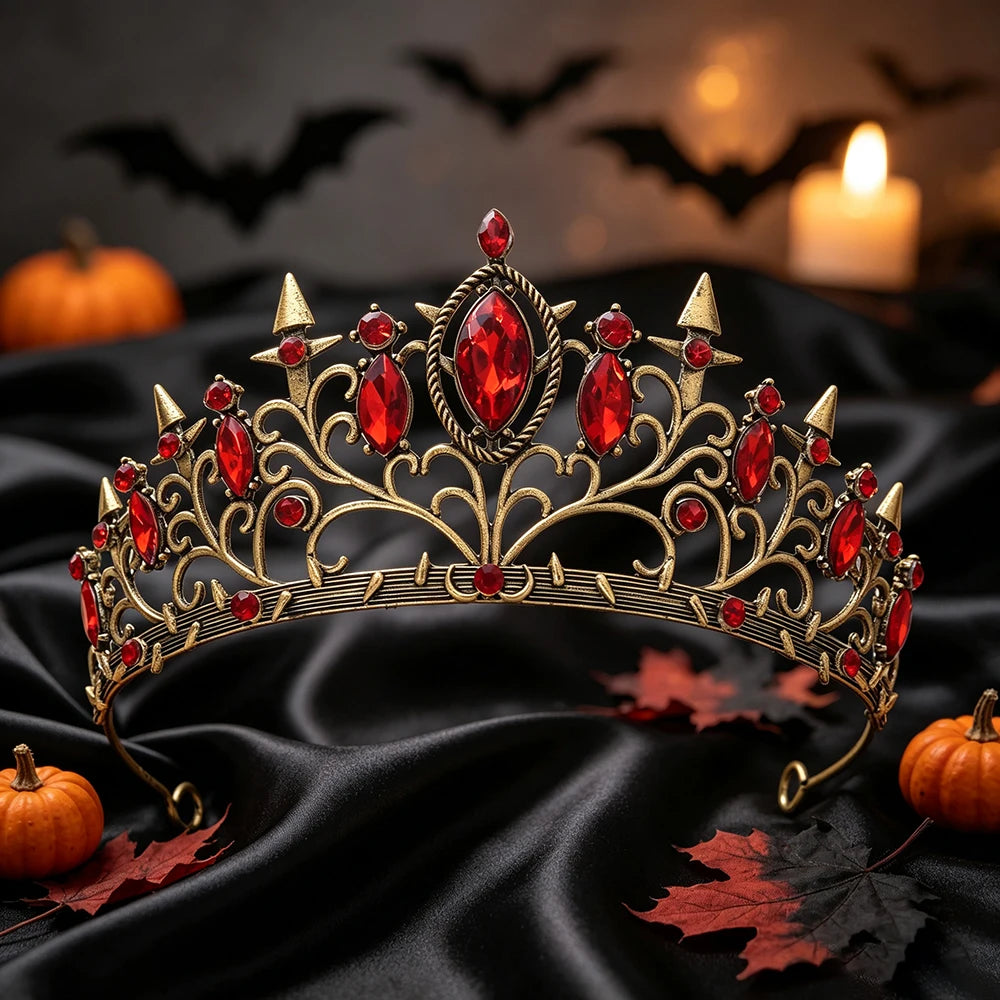 Novel Fashion Halloween Gothic Tiara Vintage Gold Crown Women Witch Queen Cosplay Party Headpiece Halloween Hair Accessories