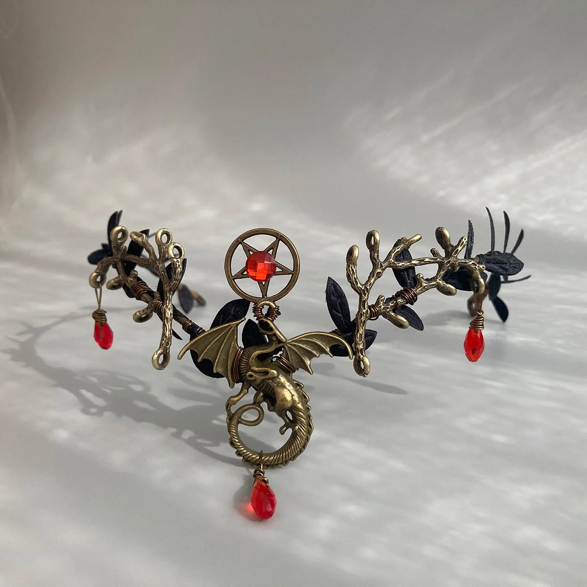 Dragon's Magic Woodland Tiara with Branches and Drop Crystals dark blue Moon crown Elven crown Dark fairy crown Gothic headpiece